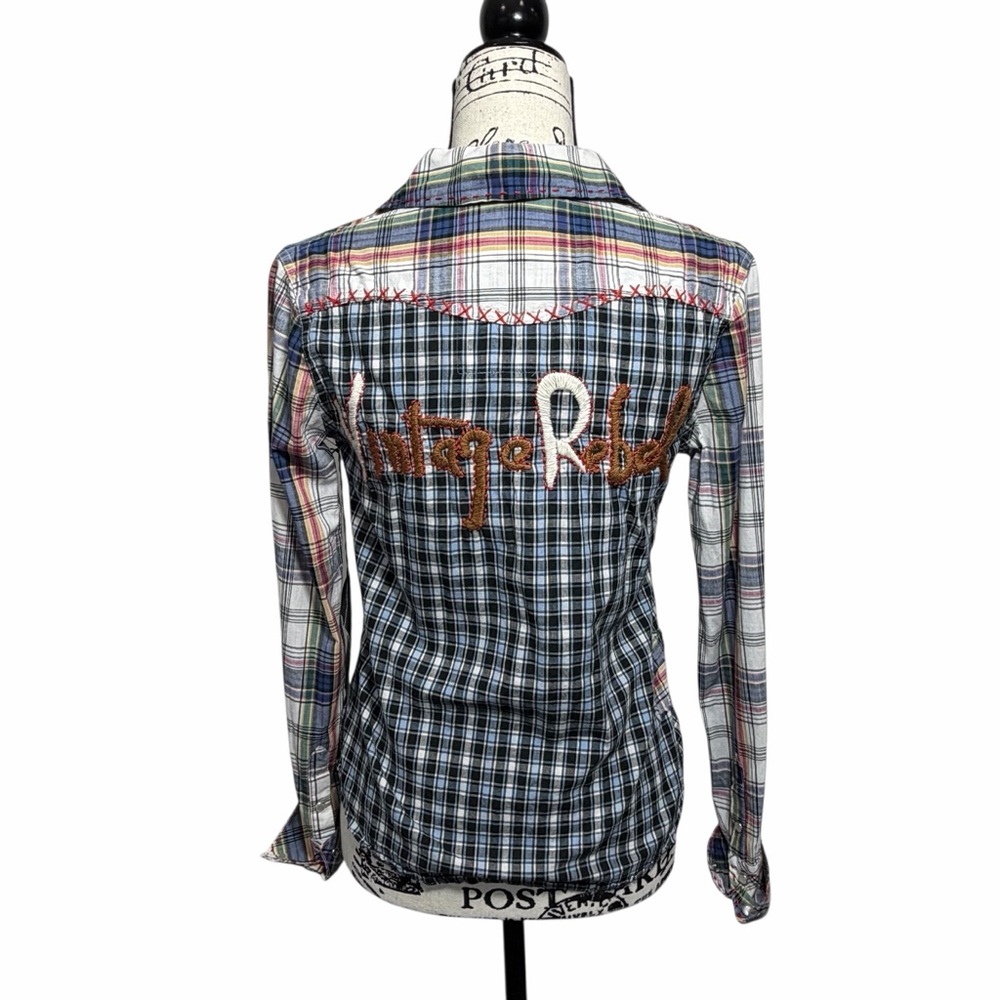 Vintage Rebel Ranch Wear Multicolor Plaid Button‎ Snap Shirt, XS - Picture 2 of 8